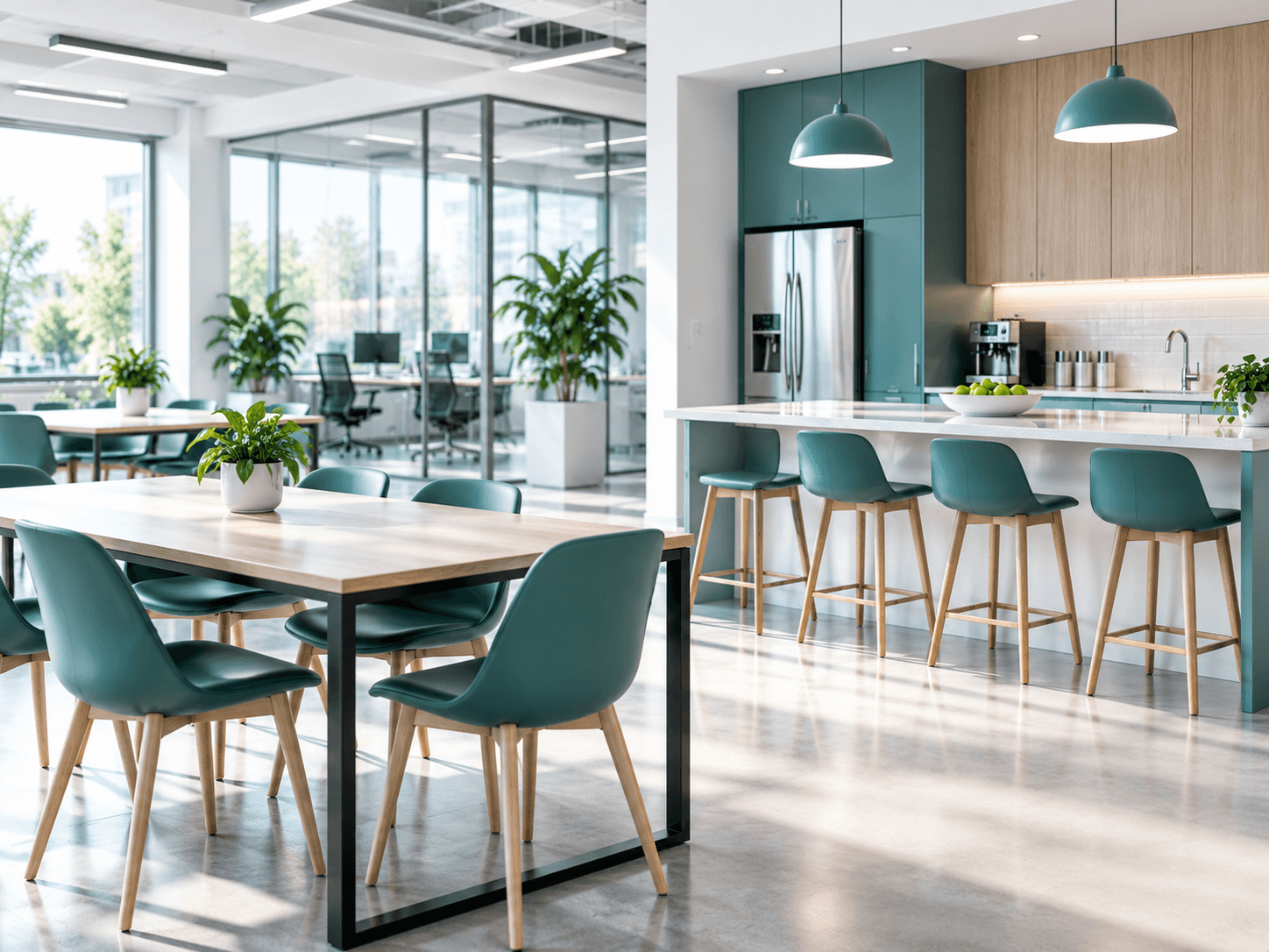 Open-plan office with workstations and partitions